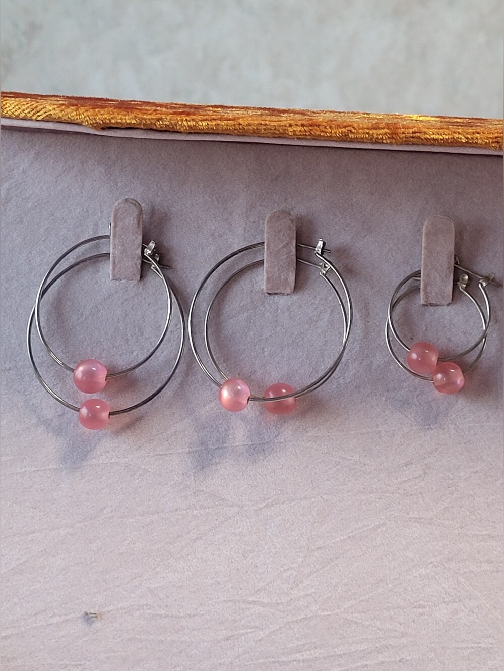 Charming 3 Pairs Pink Bead Hoop Earring Set Versatile & Minimalist